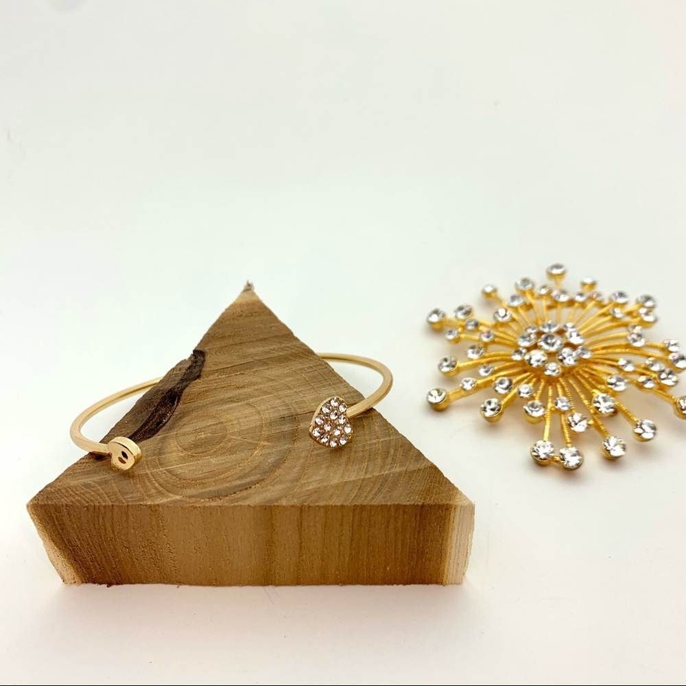 Heart Cuff Bracelet in Gold with Crystal